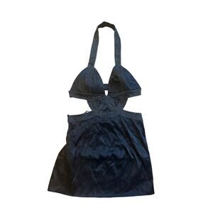 NWT Bebe Vintage Y2K Black Beaded Trim Cut Out Halter Dress Tunic S RARE